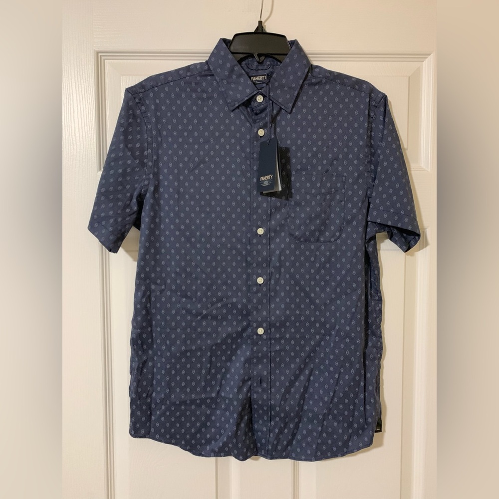 Faherty Men's Classic Movement Blue Patterned Button Down Shirt Size Small‎